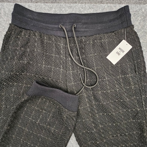Mode of One Other - Mode of One Jogger Pants Mens Textured Grid Drawstring Deep Black Medium NEW